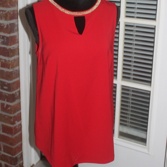 Dalia Distinctive Design red sleeveless top gold beaded neckline stretch M NEW… - Picture 1 of 4